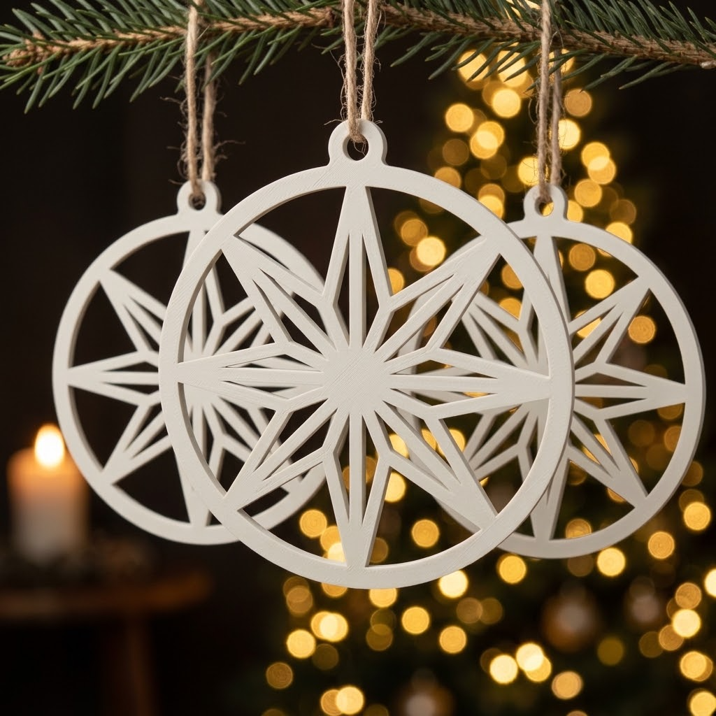 Bola de Natal recortada branca, modelo Estrela