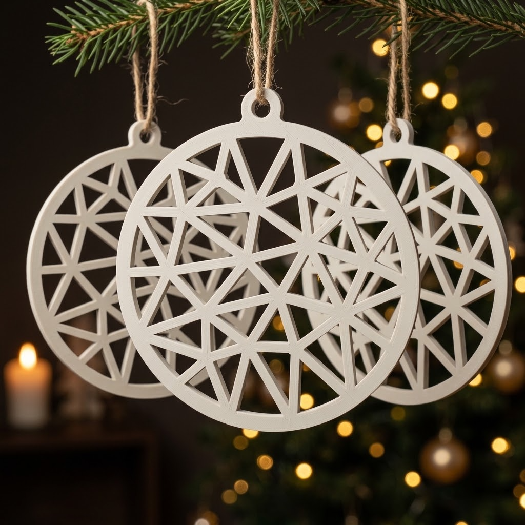Bola de Natal recortada branca, modelo Low poly