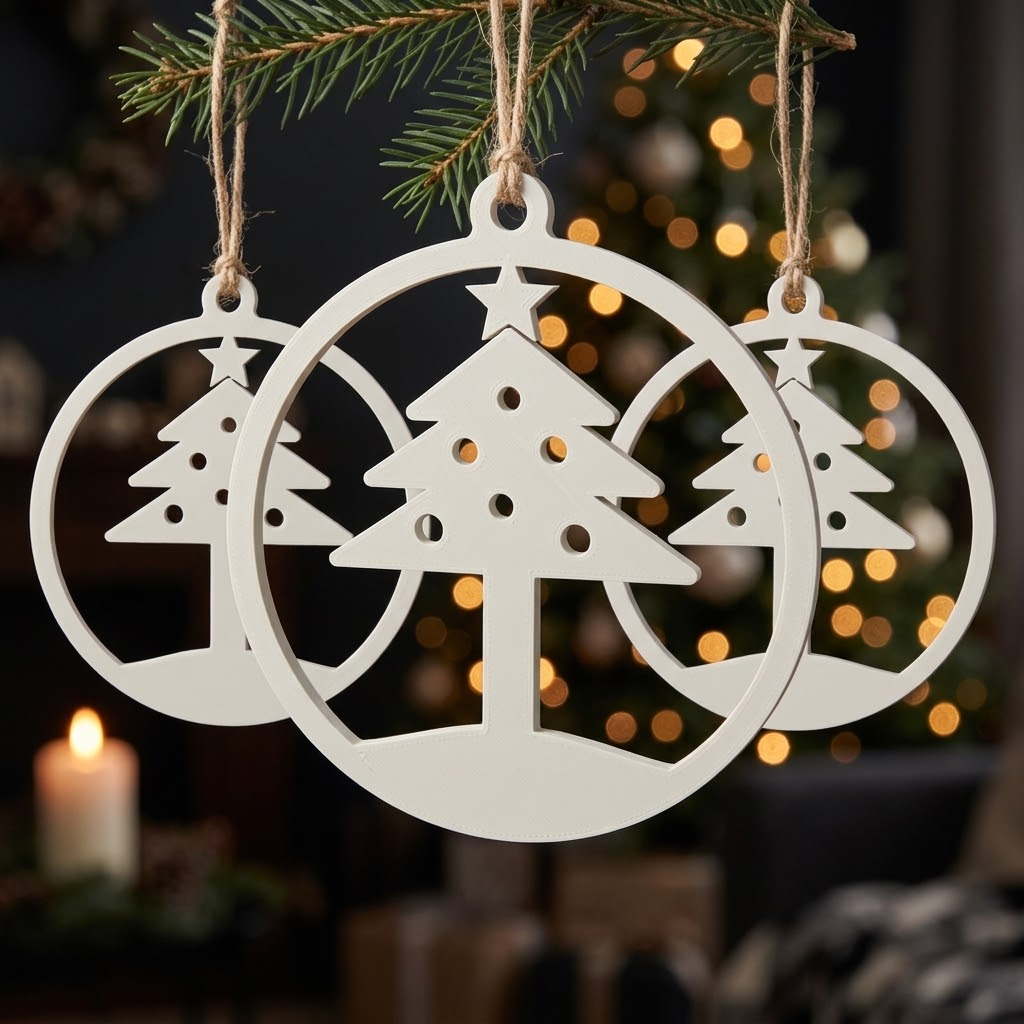 Bola de Natal recortada branca, modelo Pinheiro