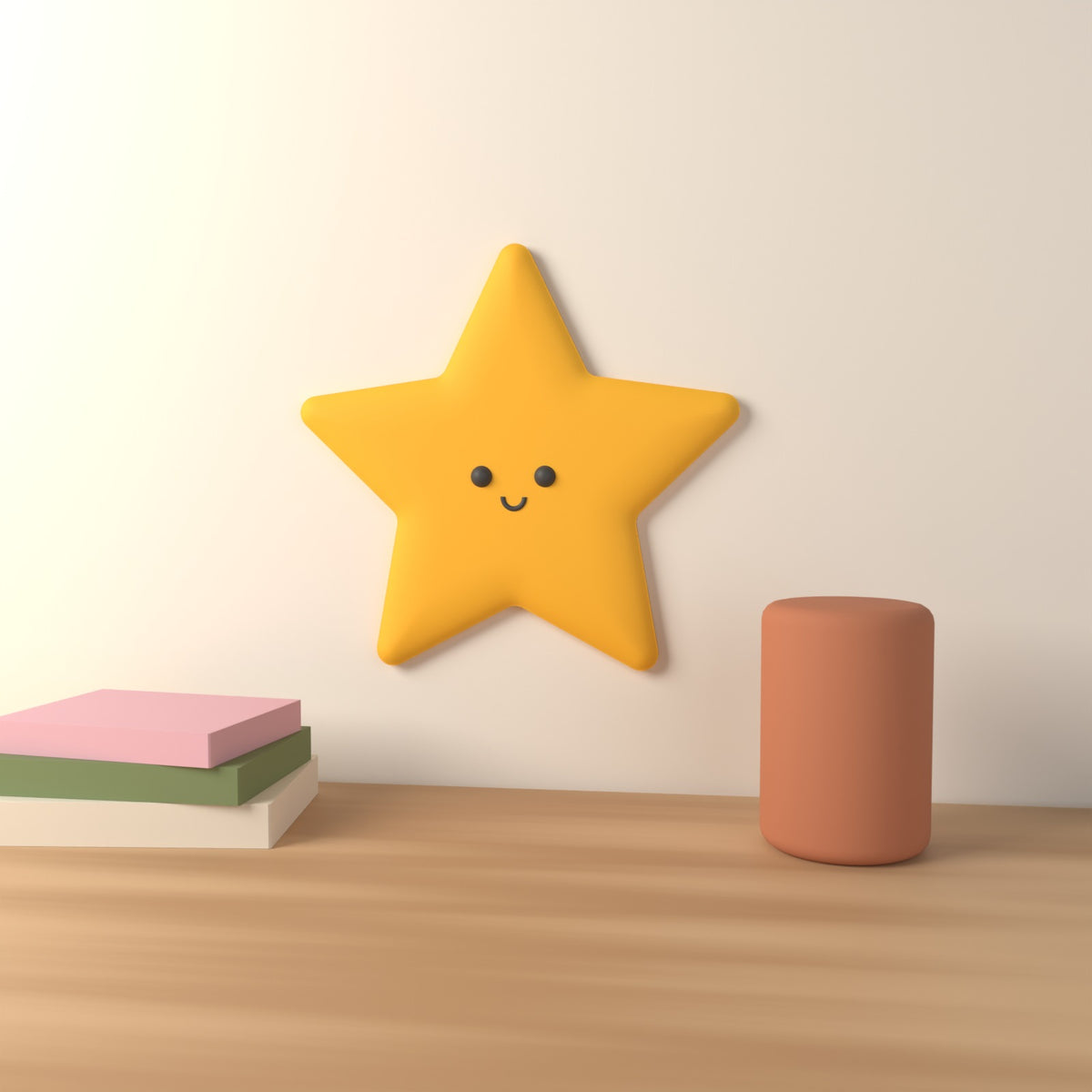 Estrela amarela com sorriso colada na parede de um quarto