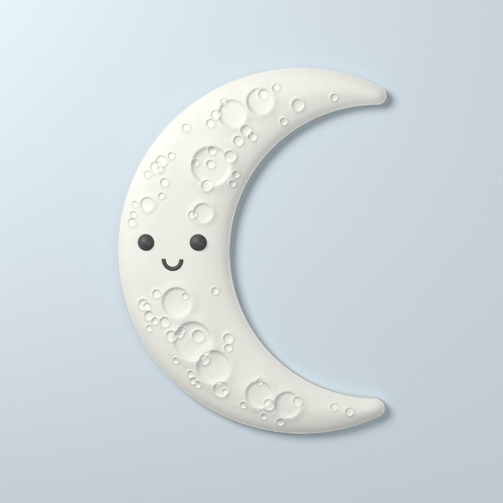 Placa de parede meia lua branca com sorriso LOWPOLI
