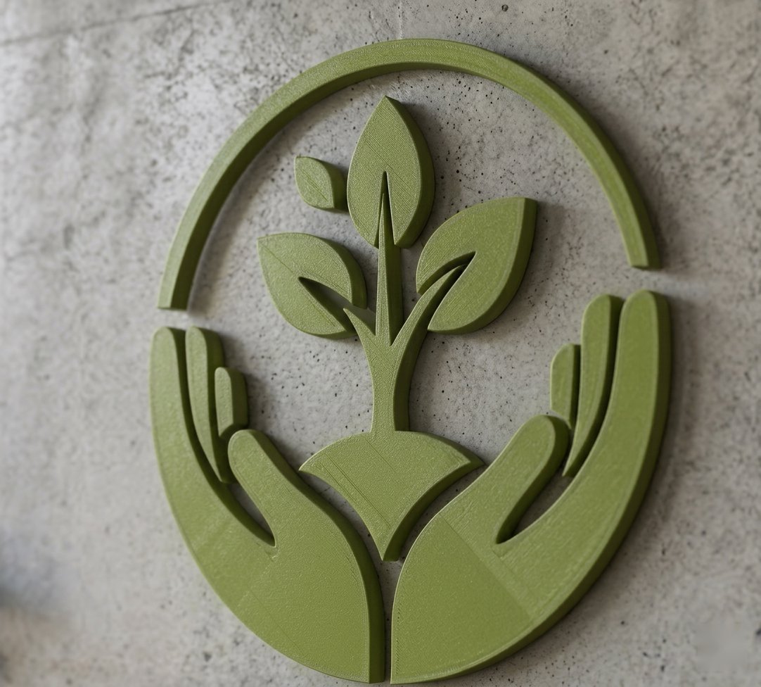 Logótipo 3D verde em betão