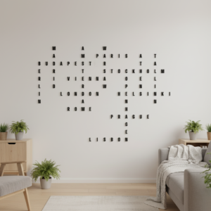 EU Capitals Crossword Wall Art Kit | 3D Letter Wall Decor | 16 Cities | Handmade in Portugal
